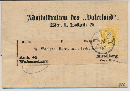 österreich 1874 2kr gelb - 1874, 2kr,